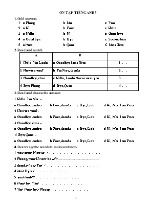 Ôn tập môn Tiếng Anh Lớp 3